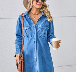 Pocketed Dropped Shoulder Mini Denim Dress