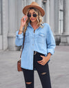 Collared Neck Dropped Shoulder Denim Top