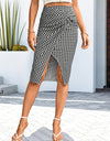 Plaid Twist Front Split Skirt