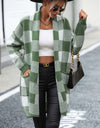 Plaid Dropped Shoulder Cardigan with Pocket