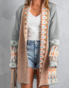 Geometric Open Front Long Sleeve Cardigan