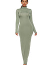 Mock Neck Long Sleeve Maxi Slim Dress