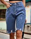 Raw Hem High Waist Denim Shorts with Pockets