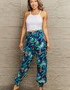 Smocked Plant Print Long Pants