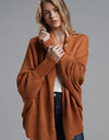 Dolman Sleeve Open Front Ribbed Trim Longline Cardigan