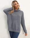 Slit Turtleneck Dropped Shoulder Sweater