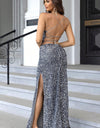 Sequin Backless Split Maxi Dress