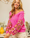 BiBi V-Neck Crochet Long Sleeve Sweater