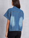 Pocketed Button Up Short Sleeve Denim Top