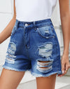 Distressed Raw Hem Denim Shorts