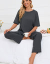 Slit Round Neck Top and Pants Lounge Set