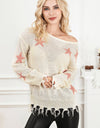 Star Fringe Round Neck Dropped Shoulder Sweater