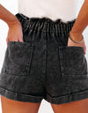 Paperbag Waist Denim Shorts with Pockets