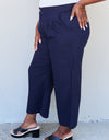 And The Why In The Mix Full Size Pleated Detail Linen Pants in Dark Navy