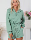 Drawstring Waist Hooded Romper with Pockets