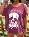 Plus Size Skeleton Graphic Round Neck Cold Shoulder T-Shirt