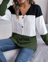 Cable-Knit Striped Button Up Cardigan