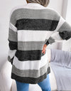 Striped Rib-Knit Open Front Longline Cardigan