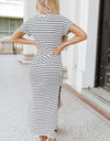 Striped V-Neck Slit Dress