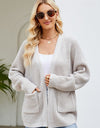 Open Front Raglan Sleeve Pocketed Cardigan