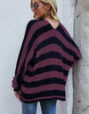 Striped Dolman Sleeve Open Front Cardigan