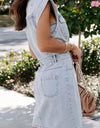 Distressed Half Button Cap Sleeve Denim Dress