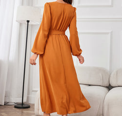 Tie Waist Puff Sleeve Maxi Dress