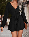 Long Flounce Sleeve V-Neck Romper