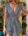 Perfee Ruffled Striped Surplice Cap Sleeve Romper