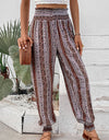 Smocked Printed High Waist Pants