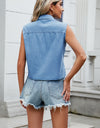 Collared Neck Sleeveless Denim Top