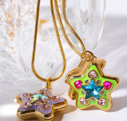 Rhinestone Decor Star Box Pendant Necklace