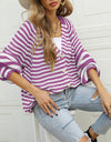 Striped Button Down Long Sleeve Cardigan