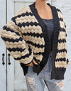 Striped Contrast Open Front Long Sleeve Cardigan