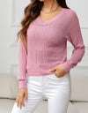 V-Neck Long Sleeve Eyelet Knit Top