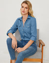 Pocketed Button Up Long Sleeve Denim Shirt