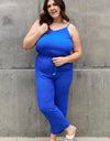 ODDI Full Size Textured Woven Jumpsuit in Royal Blue