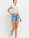 Lovervet Stepped Waist Raw Hem Denim Shorts