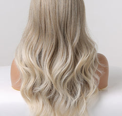 13*2" Lace Front Wigs Synthetic Long Wave 24" 150% Density in Medium Blonde Highlights