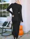 Cutout Round Neck Long Sleeve Slit Maxi Dress