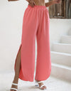 Elastic Waist Slit Wide Leg Pants