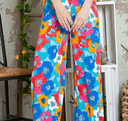 Printed Drawstring Wide Leg Pants