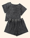 Heathered Round Neck Top and Shorts Lounge Set