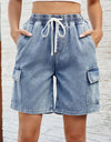 Drawstring Denim Shorts with Pockets