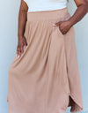 Doublju Comfort Princess Full Size High Waist Scoop Hem Maxi Skirt in Tan