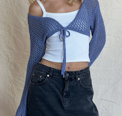 Openwork Tied Dropped Shoulder Cardigan