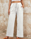 Drawstring Waist Crinkled Wide Leg Pants