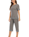 Round Neck Short Sleeve Top and Capris Pants Lounge Set