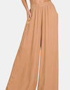 Zenana Pleated Linen Blend Wide Leg Pants