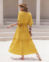 Tassel Trim Smocked V-Neck Short Sleeve Dress